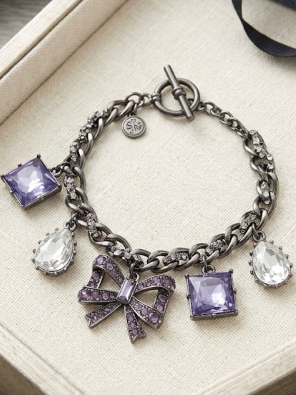 SIMPLY VERA WANG bracelet pewter purple and black charms